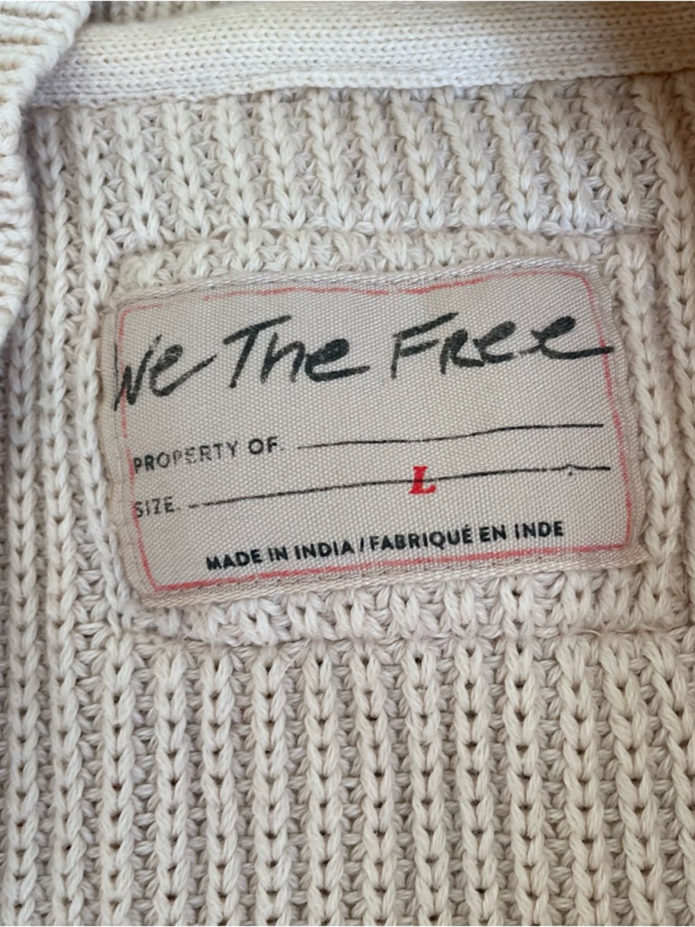 Free People 100% Cotton Worn Thru Surplus cardigan Sweater Champagne Dream large - Picture 5 of 7
